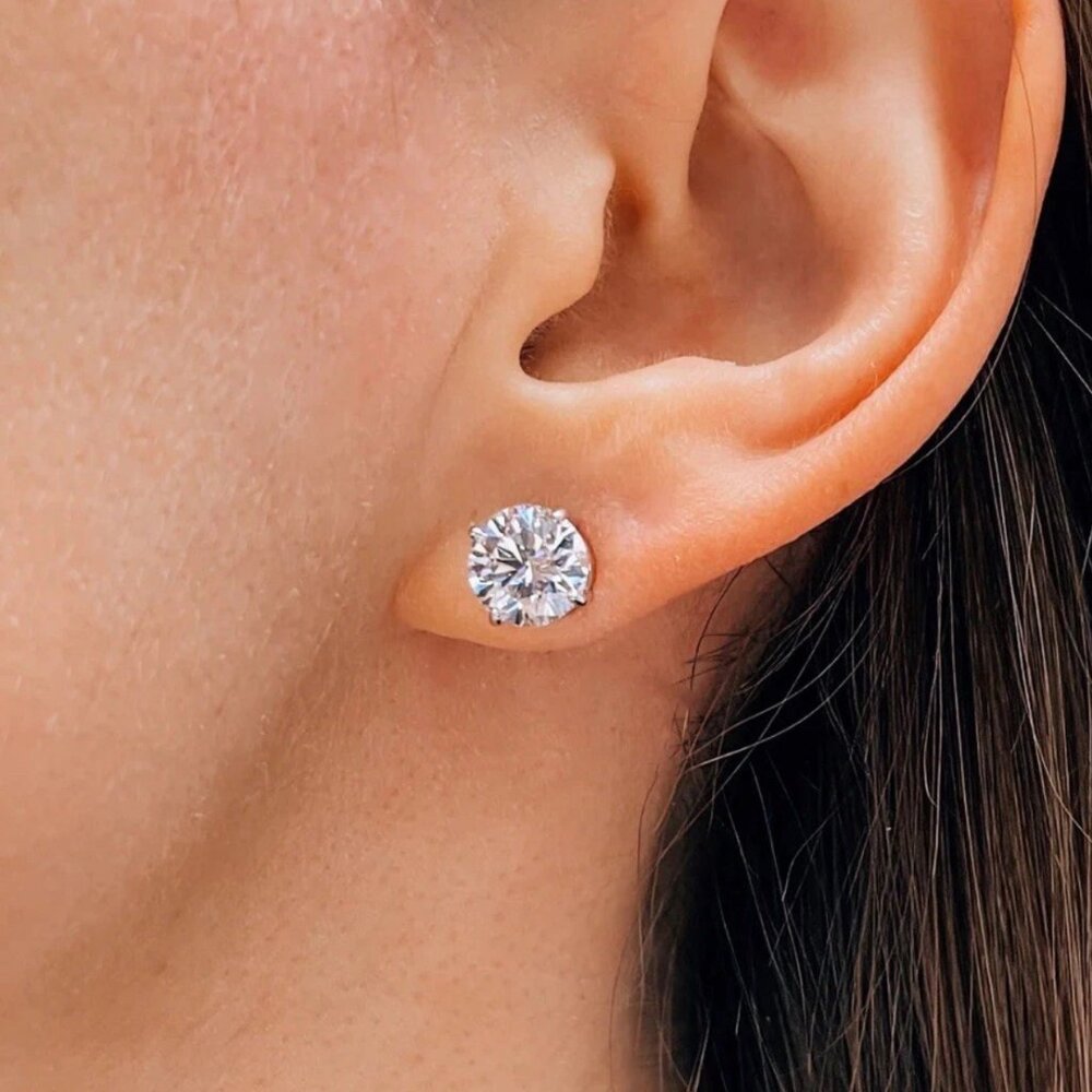 8 Ct Round Cut VVS1/D GRA Certified Moissanite Stud Earrings 14K White Gold 10mm